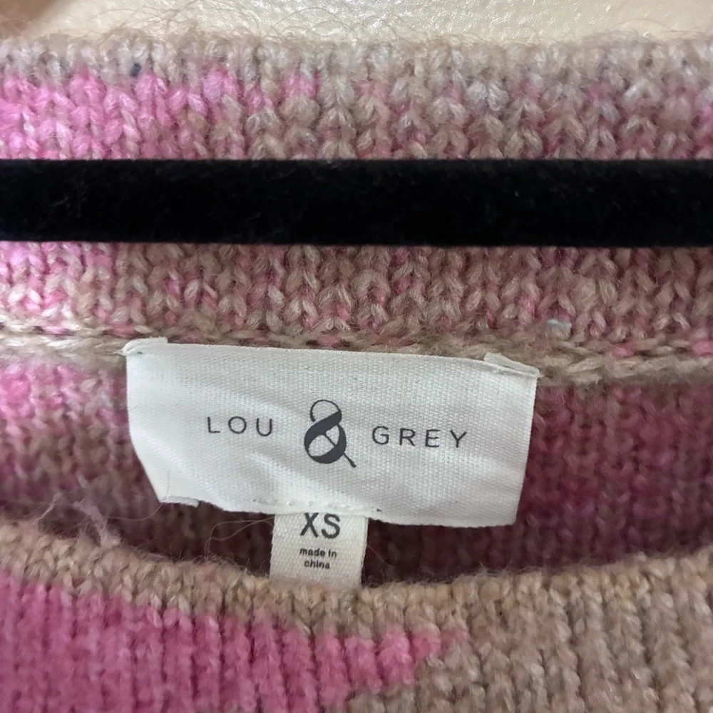 Lou & Grey Crewneck Leopard Print Knit Sweater Womens XS Pink Brown - Picture 6 of 8